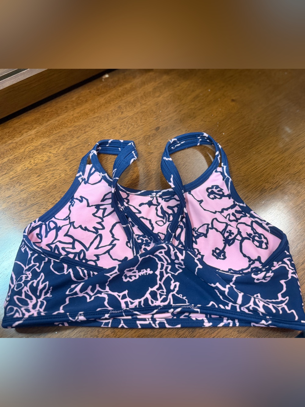 Athleta GIRL POOL DAYS Reversible Floral Bikini Top *Size 14* Navy &Pink